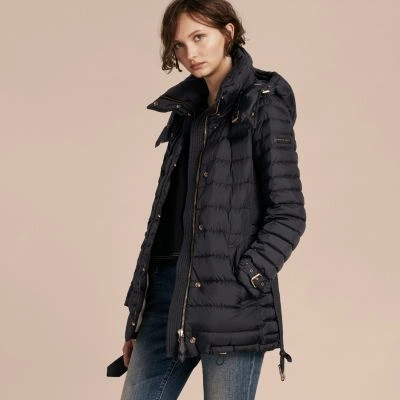 Burberry Down-filled Puffer Jacket With Packaway Hood In Navy | ModeSens