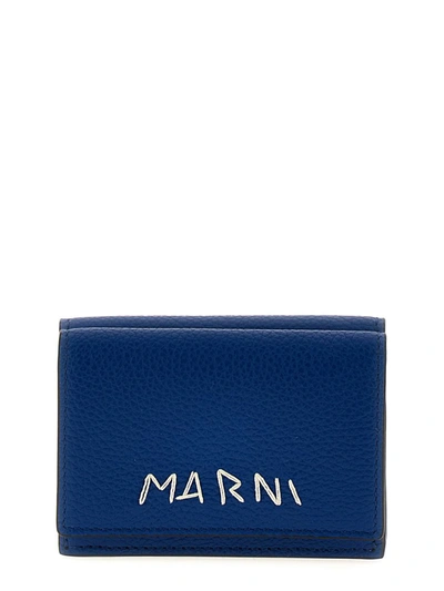 Marni Logo Embroidery Wallet In Blue