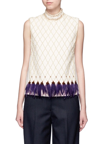 Dries Van Noten 'cling' Faux Pearl Embellished Sequin Feather Top ...