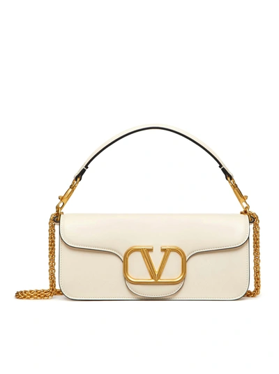 Valentino Garavani Locò Shoulder Bag In Calfskin In White