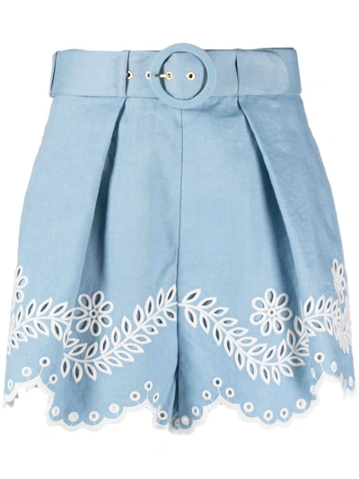 Zimmermann Junie Scalloped Broderie Anglaise Cotton Shorts In Multicolor