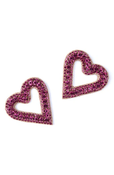 Deepa Gurnani Bia Crystal Pavé Heart Drop Earrings In Fuchsia