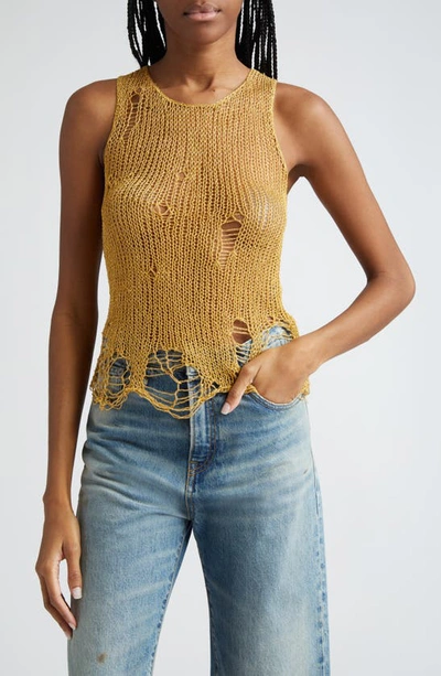 R13 Destroyed Shimmer Knit Tank In Bright Gold