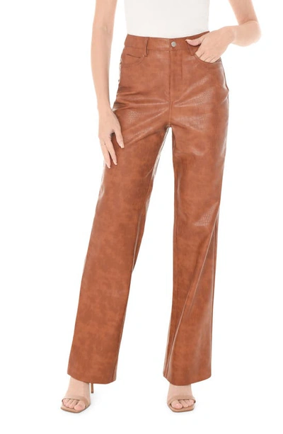 Wayf Faux Leather Straight Leg Pants In Brown