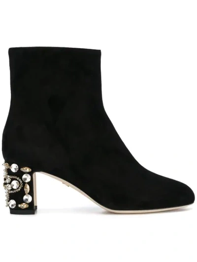 Dolce & Gabbana Embellished Heel Ankle Boots In Black