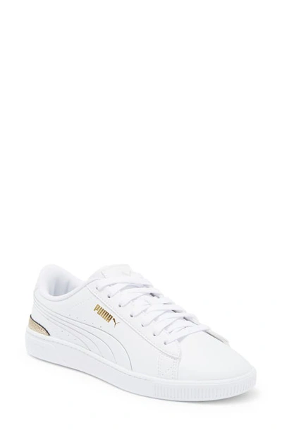Puma Vikky V3 Metallic Sneaker In  White- Gold-silver