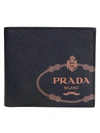 Prada Logo Wallet In Black/orange