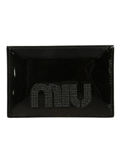 Miu Miu Crystal Logo Cardholder In Nero