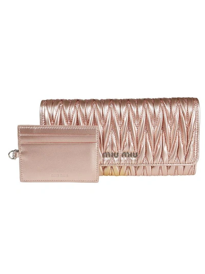 Miu Miu Quilted Continental Wallet In Pink