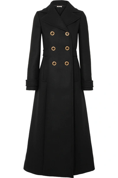 Miu Miu Double-breasted Wool-felt Coat In Black