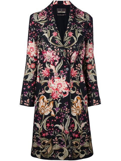 Roberto Cavalli Floral Print Double Breasted Coat | ModeSens