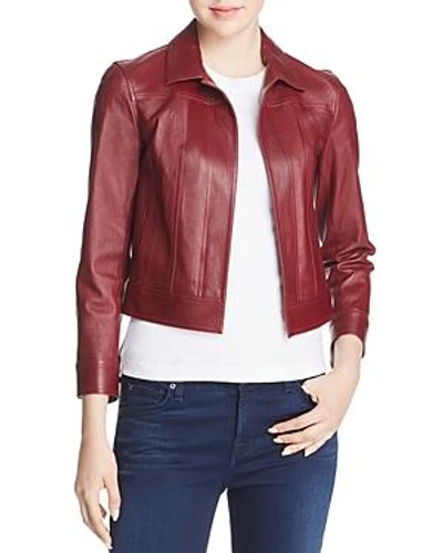 Theory Shrunken Leather Jacket In Deep Mulberry