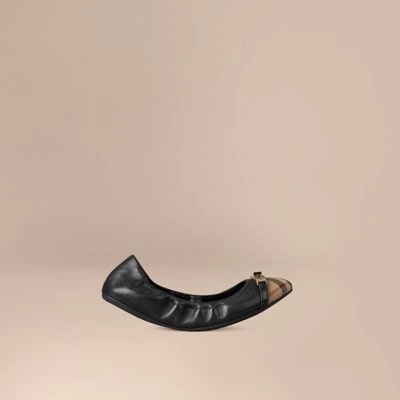 Burberry Horseferry Check Leather Ballerinas In Black