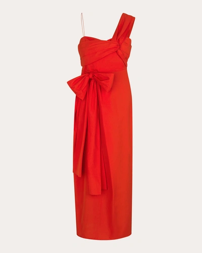 Cecilie Bahnsen Valentina One Shoulder Cotton Midi Dress In Red