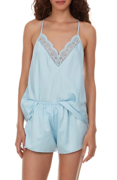 Flora By Flora Nikrooz Kit Lace Trim Satin Camisole & Shorts 2-piece Pajama Set In Blue