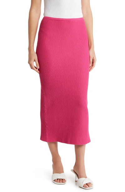Nsr Ribbed Midi Skirt In Pink