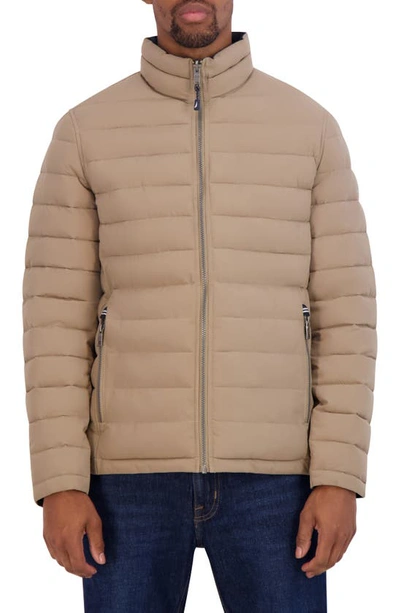 Nautica Water Resistant Reversible Puffer Jacket In Taupe