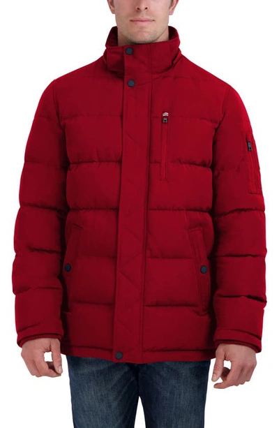 Nautica Faux Fur Trim Hooded Puffer Jacket In Red
