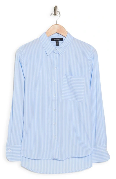 Ellen Tracy Stripe High-low Button-up Shirt In White/ Blue Stripe