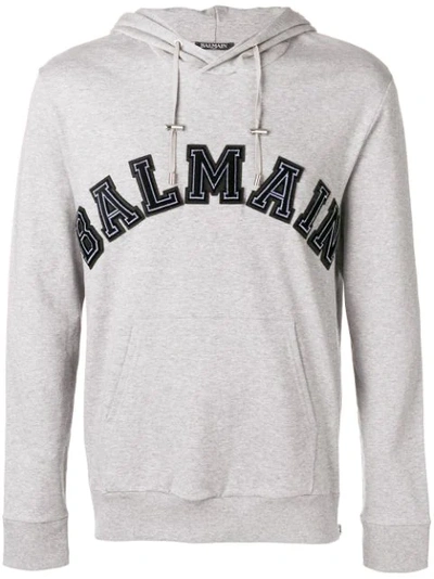 Balmain Grey Side Zip Logo Hoodie