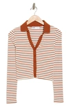 Elodie Stripe Stretch Cotton Open Collar Button Top In Ivory/ Camel Stripe