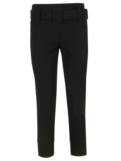 Prada Cropped Belted Skinny Trousers In Nero