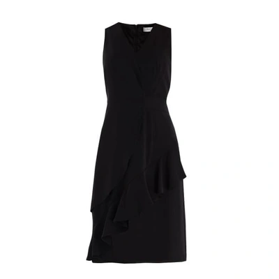 Paisie V-neck Dress With Asymmetric Side Frill In Black