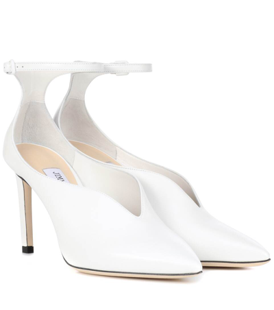 Jimmy Choo Sonia 85 White Calf Leather Pointy Toe Pumps