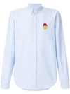 Ami Alexandre Mattiussi Button-down Smiley Patch Shirt In Blue