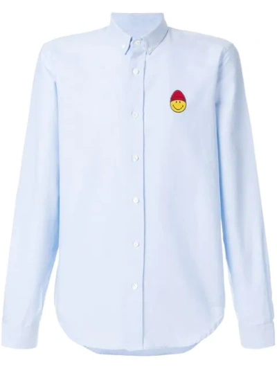 Ami Alexandre Mattiussi Button-down Smiley Patch Shirt In Blue