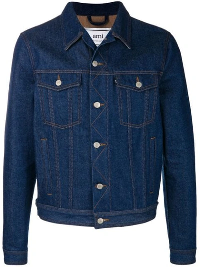 Ami Alexandre Mattiussi Bi Material Denim Jacket In Blue