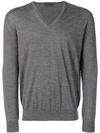 Prada V-neck Fine Knit Jumper In Grey