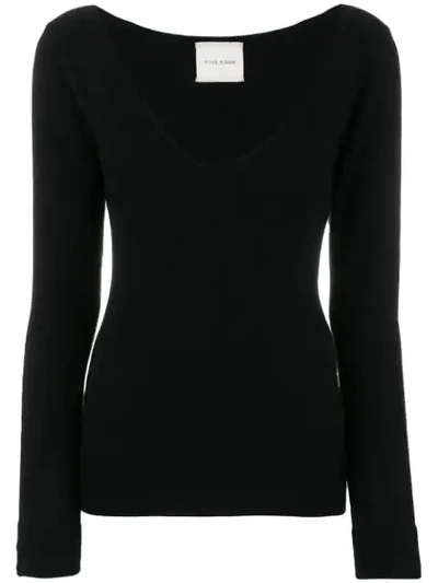 Fine Edge Knitted V-neck Sweater - Black