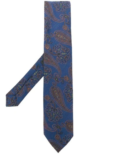 Etro Paisley Embroidery Tie In Blue