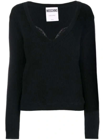 Moschino Lace Detail Sweater In Black