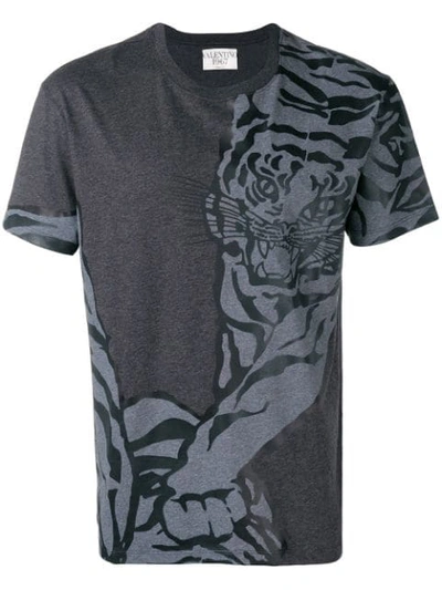 Valentino Tiger-re Edition Grey Cotton T-shirt In Steel Grey