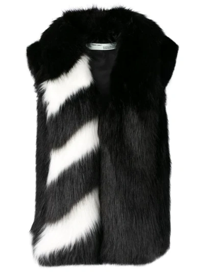 Off-white Faux-fur Stripe Contrast Gilet In Black