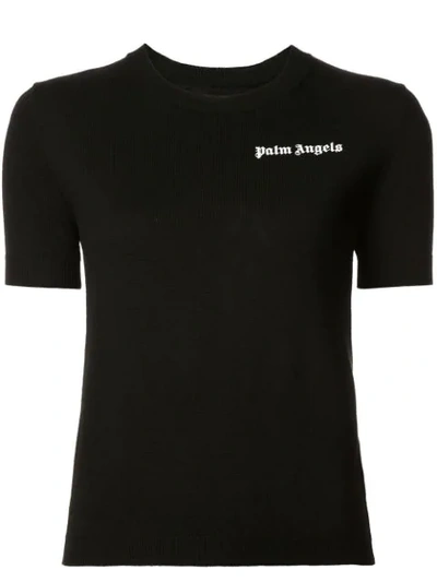 Palm Angels Logo Print Knitted Top - Black