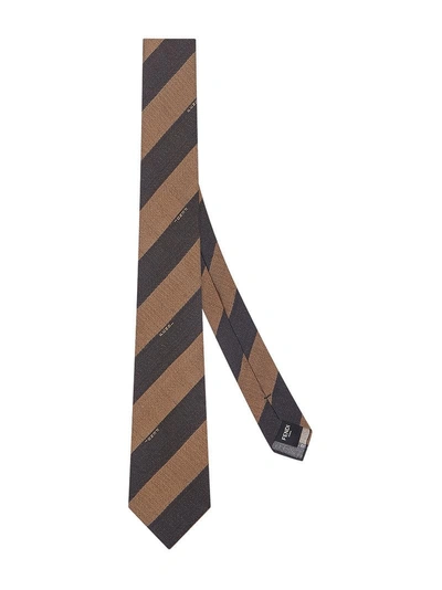 Fendi Striped Tie In Black