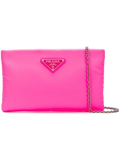 Prada Logo Plaque Clutch In Pink & Purple