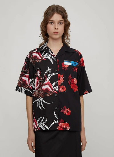 Prada Patchwork Hawaiian Lady Floral Bowling Shirt In Black | ModeSens