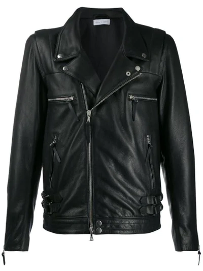 John Elliott Riders Slim Fit Leather Jacket In Black