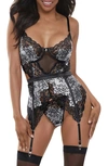 Seven 'til Midnight Seven ‘til Midnight Lace Basque & Thong Set In Black