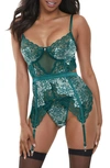 Seven 'til Midnight Lace Basque & Thong Set In Green