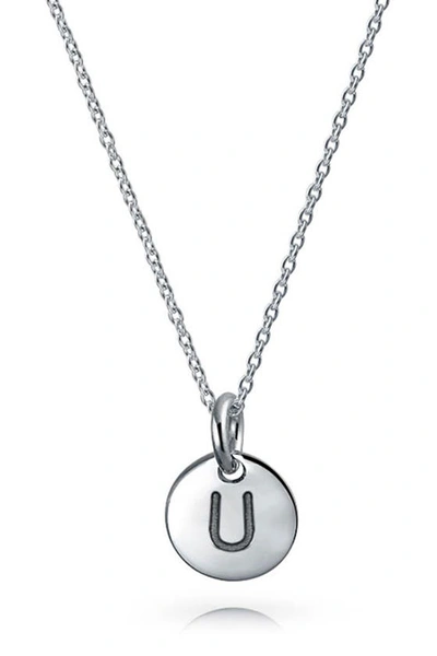 Bling Jewelry Minimalist Sterling Silver Initial Pendant Necklace In Silver - U