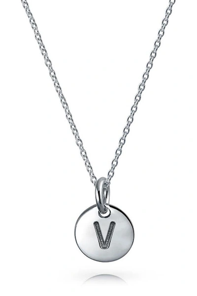 Bling Jewelry Minimalist Sterling Silver Initial Pendant Necklace In Silver - V
