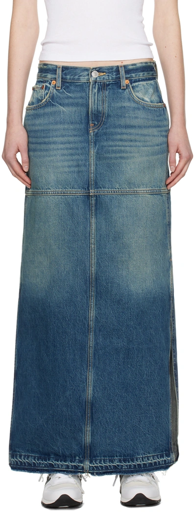 Re/done Blue Split Denim Maxi Skirt In 28