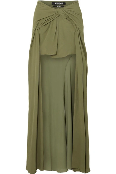 Jacquemus Sahil Asymmetric Draped Crepe Skirt In Army Green