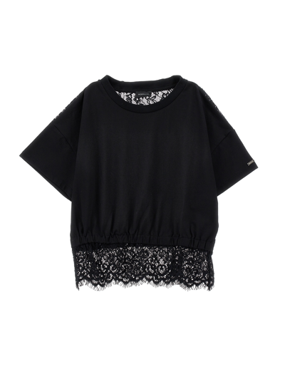 Monnalisa Teen Girls Black Jersey & Lace T-shirt