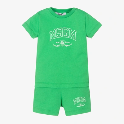 Msgm Babies'  Boys Green Cotton Varsity Shorts Set
